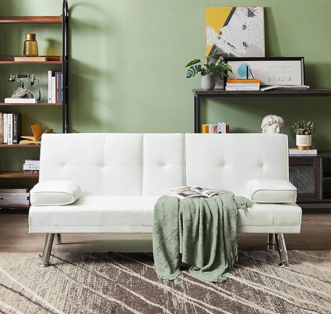 Futon Sofa Couch, Beige Velvet