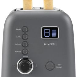 BUYDEEM 2 Slice Motorized Toaster Retro Style with LCD Countdown, Removable Crumb Tray and 9 Toast Settings for Bagels, Waffles, Muffins - Ink Grey