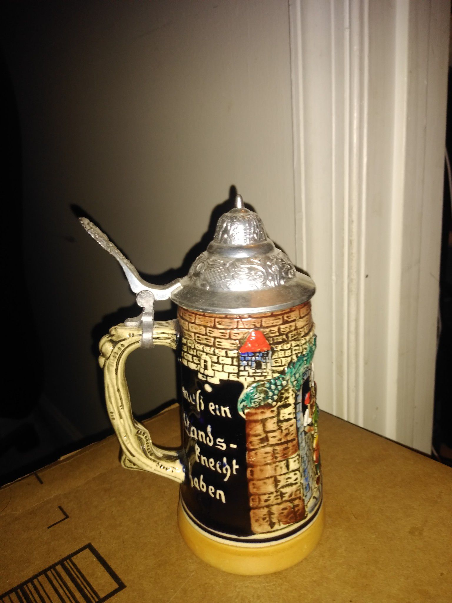 Vintage Beer Stein Ceramic Pewter Lidded Mug W.G.