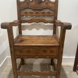 19 Century 2 Antique Spanish Mission Chairs  From SB Mission Church