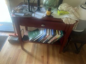 Cherry Wood End Table with Drawer and Shelf