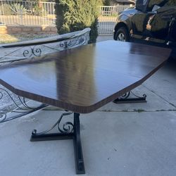 Antique Table W/ Iron Base & 2 Removable Leaves!