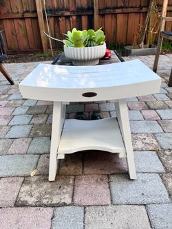 Coastal Vogue White Chunky Wood Bathroom or Garden Stool