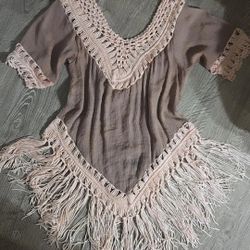 Crochet bohemian indie blouse cover with fringe