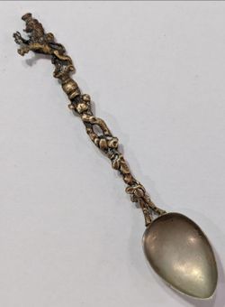 Vintage Metal Demitasse Souvenir Collectible Spoon with Royal Crest Lion