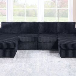 Brand New Super Plush Double Chaise Corduroy Sectional Set