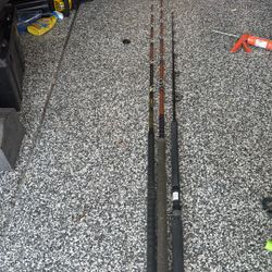 3 fishing rods  2 8 foot 1–6ft 30-50 line