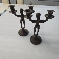 Solid Brass Russian Cossack Soilder Double Candelabra Candlesticks 
