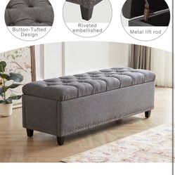 Ottoman with Storage, 50.8" Storage Bench with Button-Tufted, End of Bed Storage Bench Safety Hinge with Rivets, Large Storage Ottoman Bench for Bedro