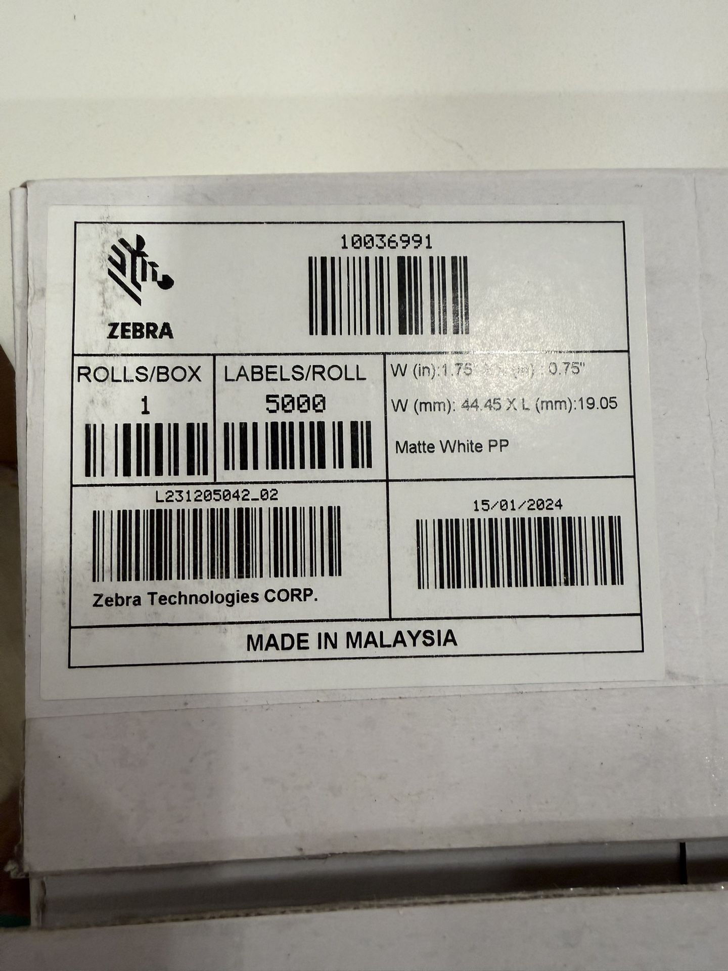 RFID Labels - Zebra 10036991 - 1.75" x 0.75" - 5,000 per roll