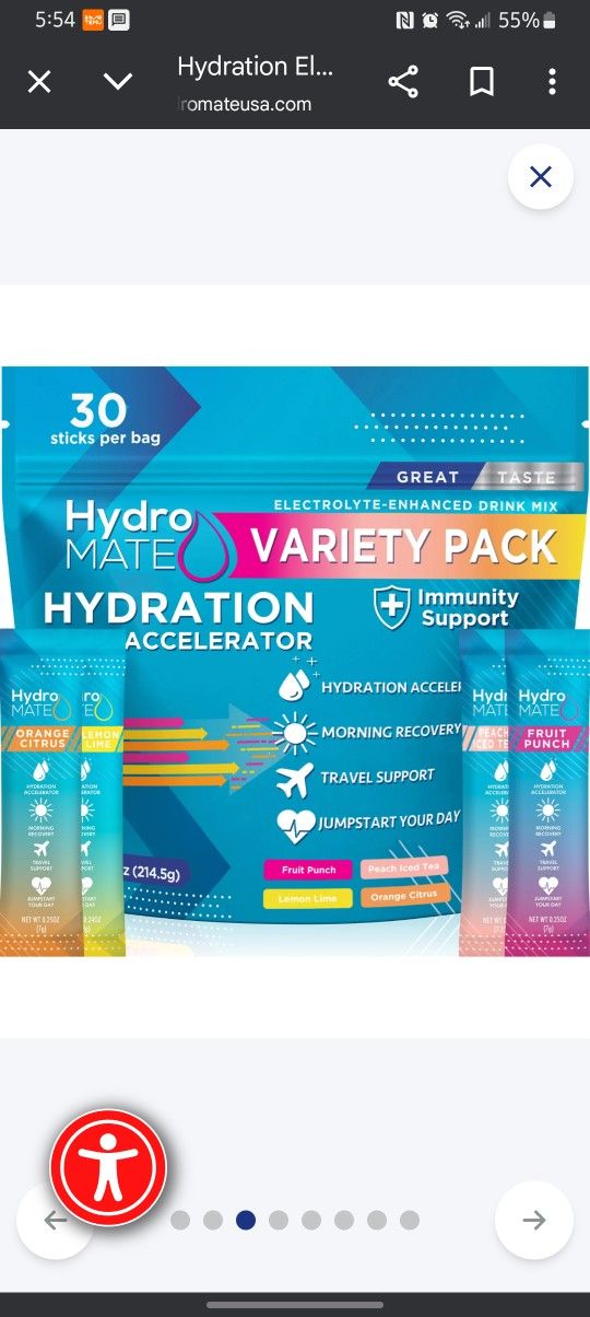 Hydro Mate-Variaty Pack of 30 (Electrolyte-Enhanced Drink Mix)