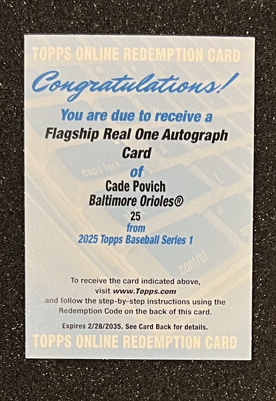 2025 Topps Series 1 Flagship Real One Auto Cade Povich (#25) Orioles RC