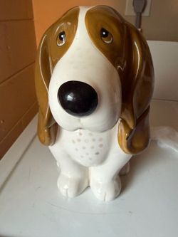 New The Pioneer Woman 11" Charlie Basset Hound Cookie Jar Earthenware Red Collar