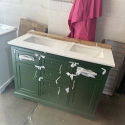 DELUXE LIVING Neo 48-in Sea Green Undermount Single Sink Bathroom Vanity with Carrara white Engineered
