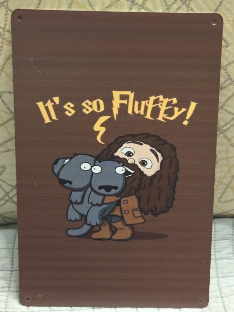 Harry Potter Hagrid Sign Tin Hugging Fluffy Cartoon Style 8" x 12