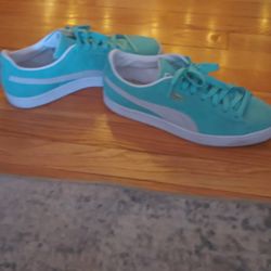 Puma Suede Teal Vintage Lace Up Mens Sneakers 
