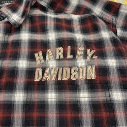 Harley Davison Shirt Red black Plaid button up Motorcycle embroidered Men’s Size 2XL ( XXL)