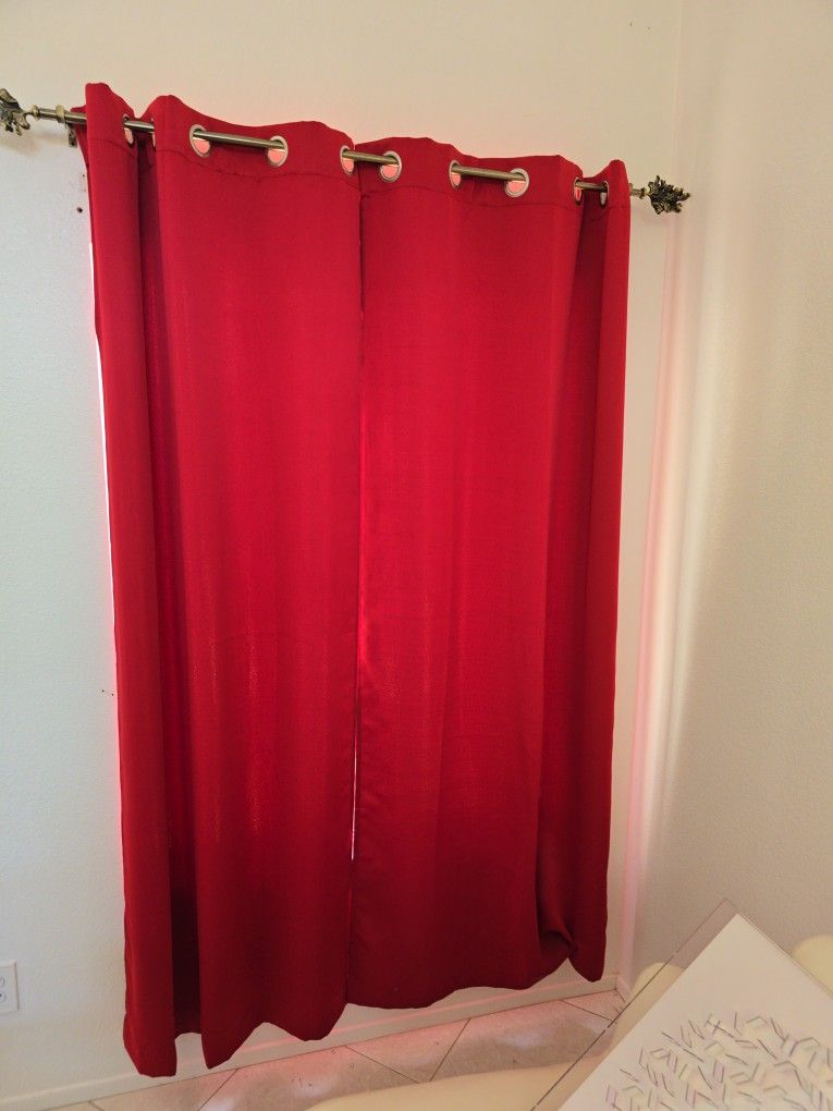 Red Curtains With Curtain Rods