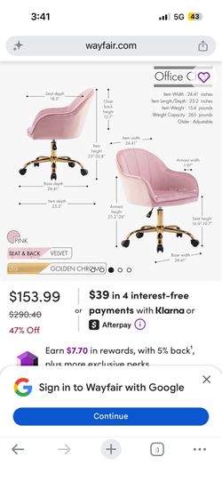 Pink velvet chair with pillow
