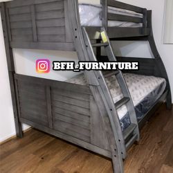 Twin/full Size Gray Bunkbed With Orthopedic Mattress Included 