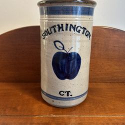 Vintage Stone Work Pottery Southington, CT Apple Vase 7.25” x 4”