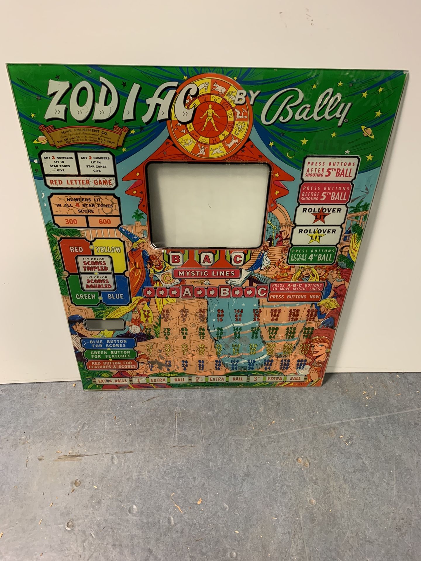 Bally ZODIAC Bingo Backglass USED 1966 (others available)