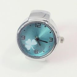 Unique silver with clover print men's women's ladies unisex ring watch Gift