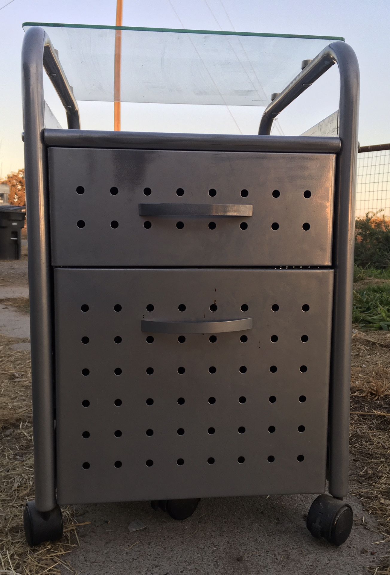 Grunge style filing cabinet glass top