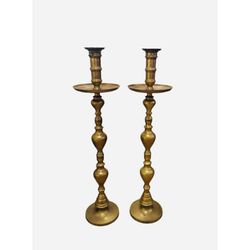 Brass Pillar Etched Candle Holder Pair 