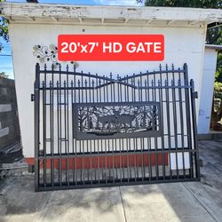 BRAND NEW METAL FARM DRIVEWAY GATE DIMENSION 20'X7' HEAVY DUTY 
POWDER COATING GALVANIZED BLACK
PERFECT FOR YOUR LAND,HOUSE,FARM,
IF SOMEONE INTERESTE