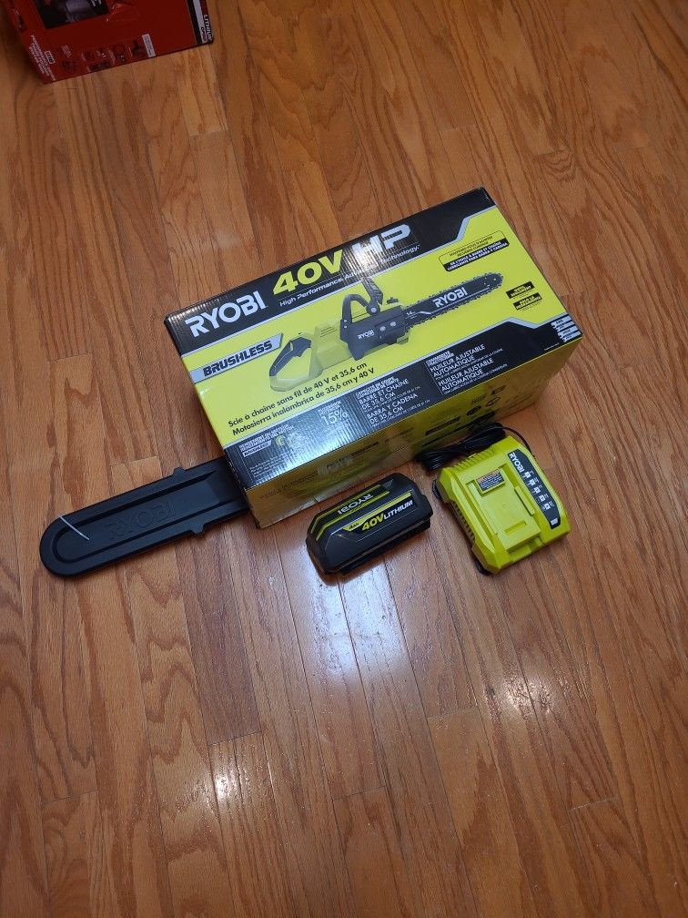 Ryobi 40V 'HP' 14" Chainsaw, Battery, Rapid Charger