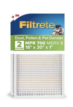 Filtrete 18x30x1 HVAC Furnace Air Filter, MPR 700 MERV 8, Dust, Pollen, and Pet Dander Reduction, 2 Pack