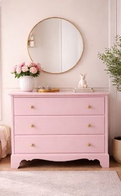 Elegant Blush Pink 3-Drawer Dresser with Gold Knobs – Vintage Style Storage