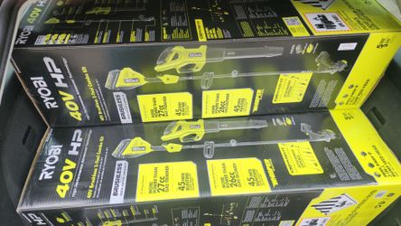 RYOBI WEEDWACKER 40V HP Brushless 650 CFM 160 MPH Cordless Leaf Blower and Carbon Fiber String Trimmer with 4Ah Battery