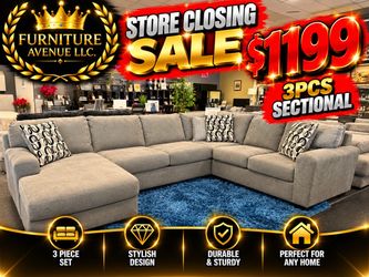 3-Piece Gray Fabric Sectional Sofa