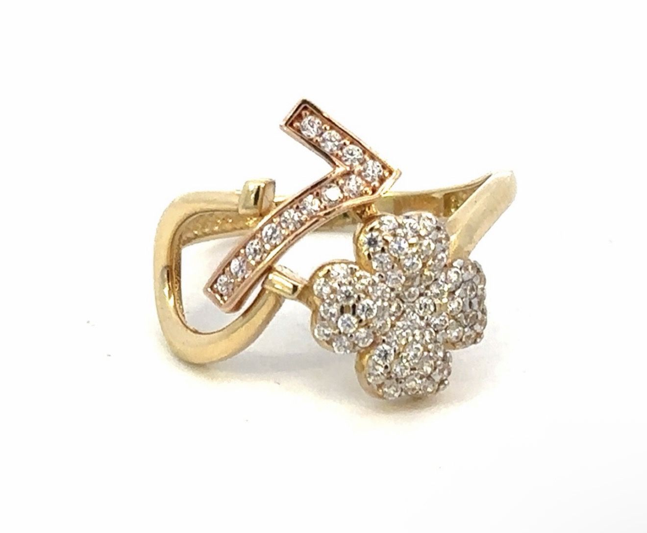 Woman’s Ladies 14k Yellow Gold CZ Cubic Zirconia Lucky Symbols 7 Clover Horseshoe Ring Size 7 GP3124756