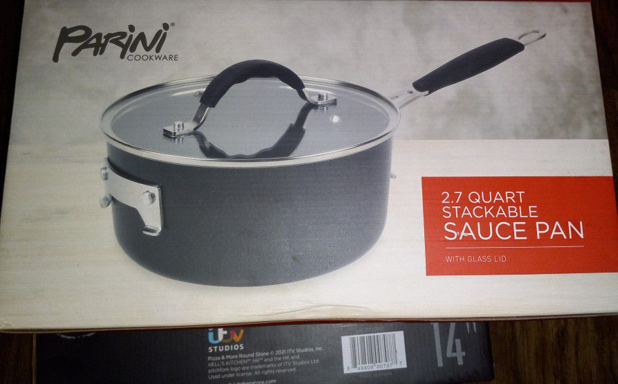 Parini Cookware 2.7 Quart Stackable Sauce Pan with Glass Lid New