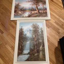 2 extra large river forest landscape oil painting on canvas 30x42