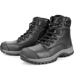 OUXX Work Boots for Men, Waterproof Steel Toe YKK Zipper Non-Slip Rubber Leather Shoes, Puncture-Proofe(Black, OX2720, US 12