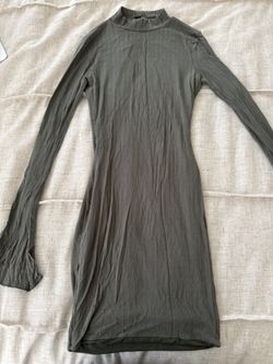 Dark Green Collar Bodycon Dress Long Sleeve Size S