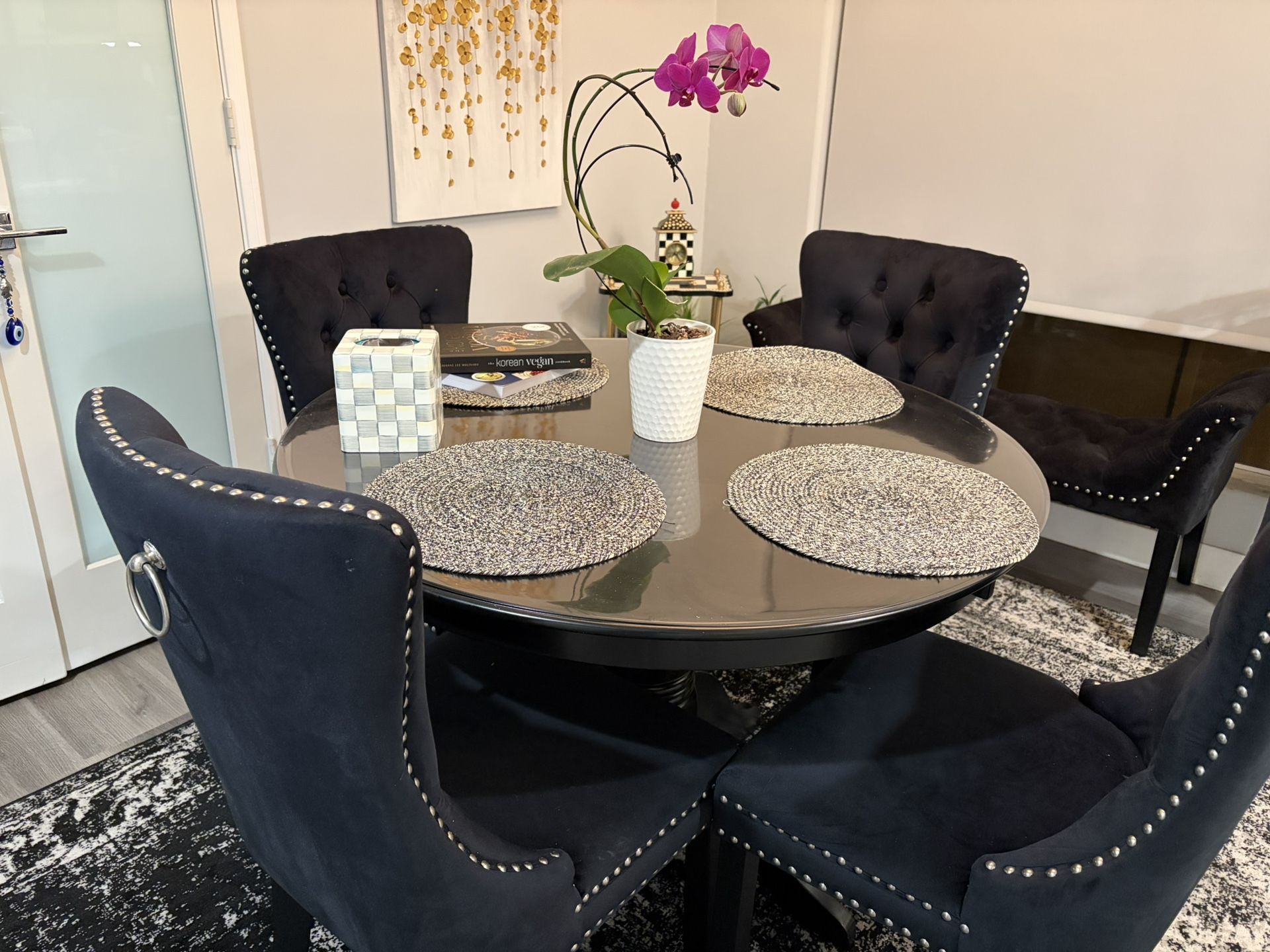 Round Table With 4 Chairs And Small Sofa