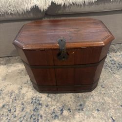 Antique Chinese Wooden Grain Box With Metal Handles And Accent