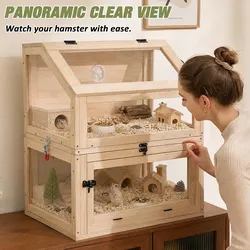 Hampster house, 2-Tier Large Wooden Small Animal Pet house , 28"" T Detachable Acrylic Habitat with Top Access, NEW
