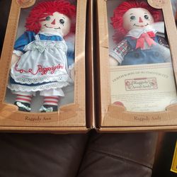 Raggedy Ann & Andy Dolls With Certificate Of Authenticity New
