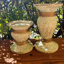 Candle Holders Set, Green & Gold
