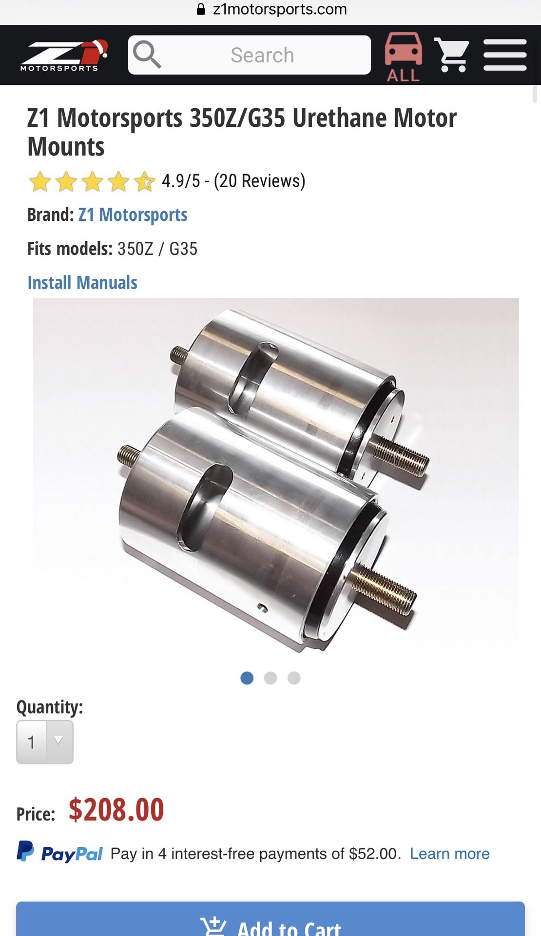 Z1 Motor Mounts 350z / G35