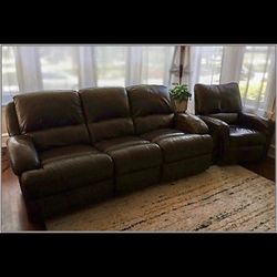 Couch & Recliner- Leather, Power (Electric) Reclining 