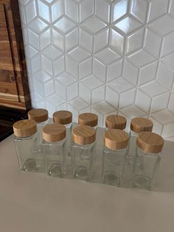 Glass Spice Jars with Bamboo Lids – Set of 10