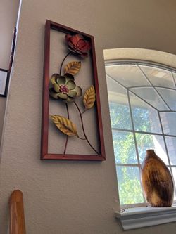 Metal Floral Wall Art with Frame