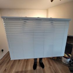 White Cordless Faux Wood Blinds Width 69 3/4 x Height 48 inches